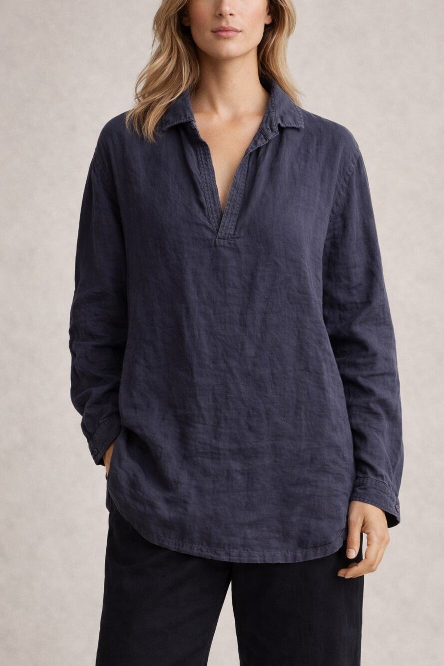 Ralph Lauren Black Label XL Linen Tunic Navy Blue Quiet Luxury Coastal Luxe Top